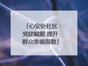 心安处社区：党建赋能 提升群众幸福指数